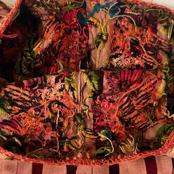 Handmade Embroidered Striped vintage Top - Red and Brown XS - Picture 8 of 9